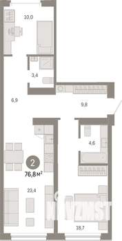 2-к квартира, вторичка, 77м2, 1/7 этаж