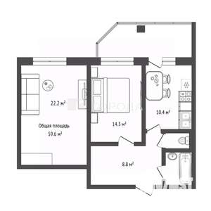 2-к квартира, вторичка, 60м2, 8/17 этаж