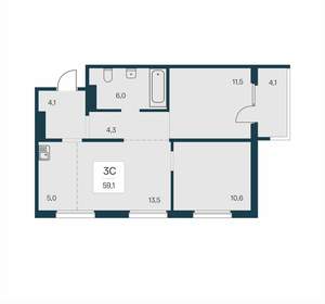 3-к квартира, вторичка, 59м2, 9/17 этаж