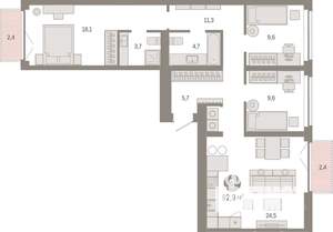 3-к квартира, вторичка, 93м2, 2/7 этаж