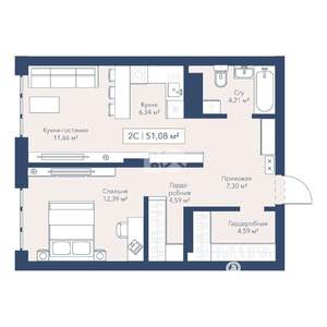 2-к квартира, вторичка, 51м2, 14/24 этаж