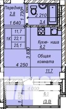 1-к квартира, строящийся дом, 25м2, 7/9 этаж