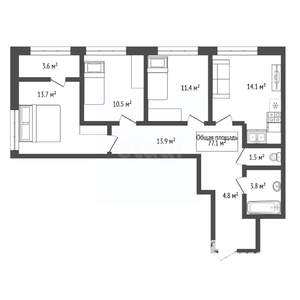 3-к квартира, вторичка, 77м2, 2/10 этаж