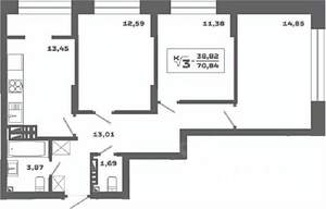 3-к квартира, вторичка, 71м2, 19/19 этаж