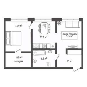 2-к квартира, вторичка, 59м2, 19/24 этаж