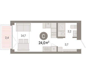 Студия квартира, вторичка, 24м2, 2/23 этаж