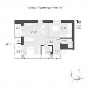 2-к квартира, вторичка, 52м2, 10/17 этаж