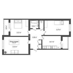 3-к квартира, вторичка, 79м2, 2/6 этаж