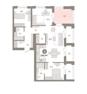 3-к квартира, вторичка, 109м2, 14/24 этаж