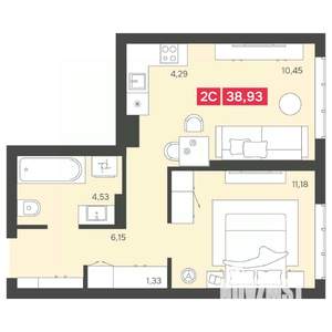 2-к квартира, вторичка, 38м2, 13/22 этаж