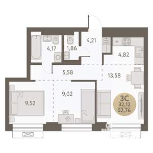 3-к квартира, вторичка, 53м2, 19/31 этаж