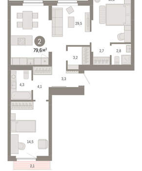 2-к квартира, вторичка, 80м2, 3/12 этаж