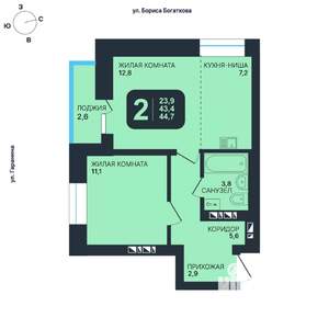 2-к квартира, вторичка, 45м2, 21/24 этаж