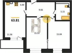 3-к квартира, сданный дом, 64м2, 24/25 этаж