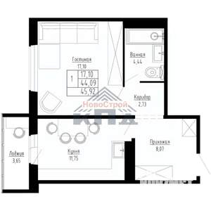 1-к квартира, строящийся дом, 46м2, 3/15 этаж