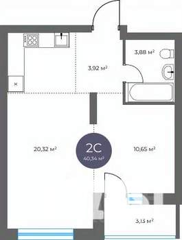 2-к квартира, вторичка, 40м2, 3/16 этаж
