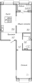 2-к квартира, строящийся дом, 64м2, 9/15 этаж