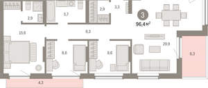 3-к квартира, вторичка, 96м2, 9/12 этаж