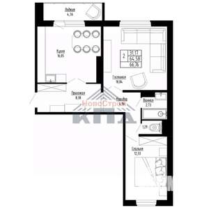 2-к квартира, строящийся дом, 67м2, 3/15 этаж