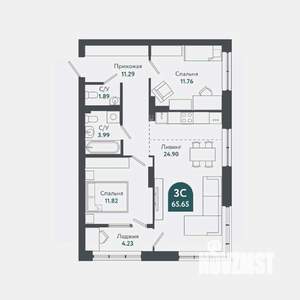 3-к квартира, строящийся дом, 65м2, 4/25 этаж