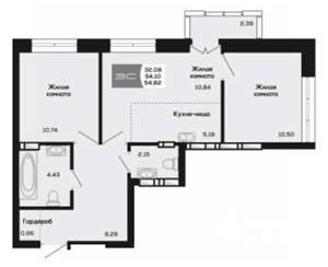 2-к квартира, вторичка, 54м2, 16/25 этаж