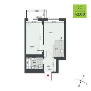 2-к квартира, вторичка, 42м2, 2/21 этаж