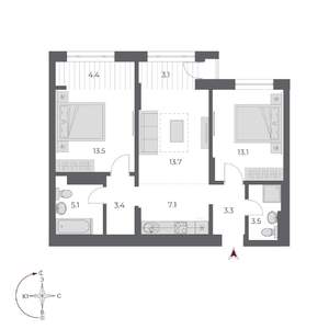 3-к квартира, вторичка, 70м2, 20/24 этаж