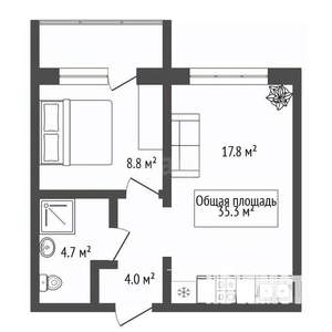 1-к квартира, вторичка, 35м2, 7/17 этаж