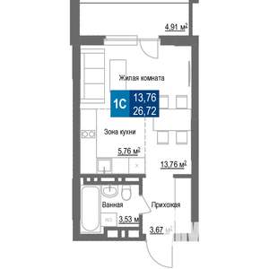 Студия квартира, строящийся дом, 27м2, 24/25 этаж