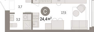 Студия квартира, вторичка, 24м2, 3/23 этаж