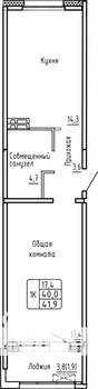 1-к квартира, строящийся дом, 42м2, 3/17 этаж