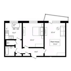 2-к квартира, вторичка, 53м2, 9/9 этаж