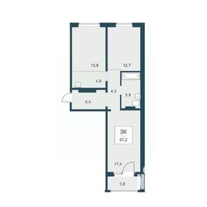 3-к квартира, вторичка, 67м2, 15/17 этаж