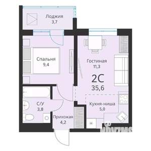 2-к квартира, вторичка, 36м2, 8/16 этаж