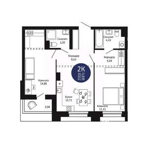 2-к квартира, вторичка, 62м2, 17/20 этаж