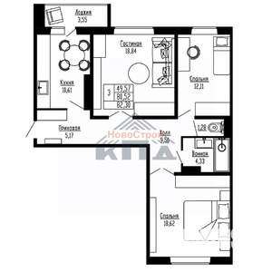 3-к квартира, вторичка, 82м2, 10/16 этаж