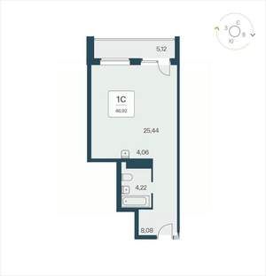 Студия квартира, вторичка, 47м2, 19/25 этаж