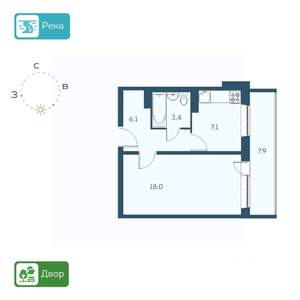 1-к квартира, строящийся дом, 39м2, 16/17 этаж