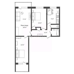 3-к квартира, вторичка, 61м2, 9/9 этаж