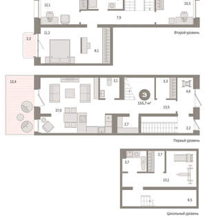3-к квартира, вторичка, 156м2, 2/11 этаж