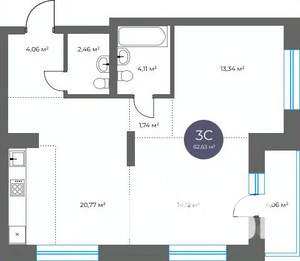 3-к квартира, вторичка, 63м2, 11/16 этаж