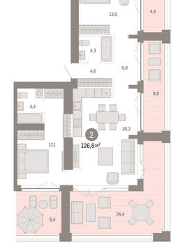2-к квартира, вторичка, 127м2, 22/23 этаж