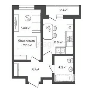 1-к квартира, вторичка, 39м2, 11/18 этаж