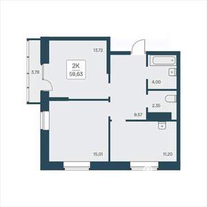 2-к квартира, вторичка, 60м2, 21/25 этаж