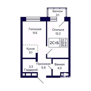 2-к квартира, вторичка, 40м2, 20/23 этаж