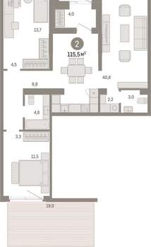 2-к квартира, вторичка, 115м2, 1/15 этаж