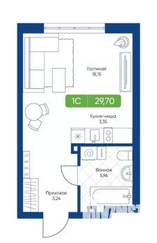1-к квартира, вторичка, 30м2, 4/22 этаж