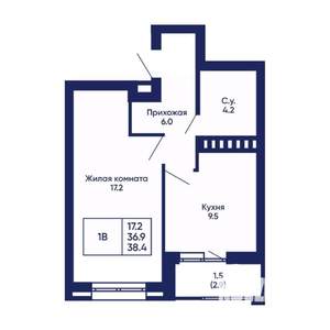 1-к квартира, вторичка, 38м2, 4/14 этаж