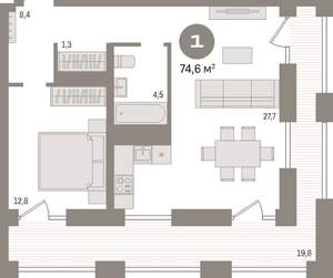 1-к квартира, вторичка, 75м2, 16/17 этаж