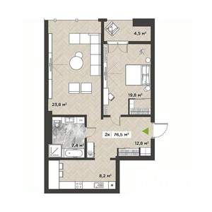 2-к квартира, вторичка, 74м2, 11/14 этаж